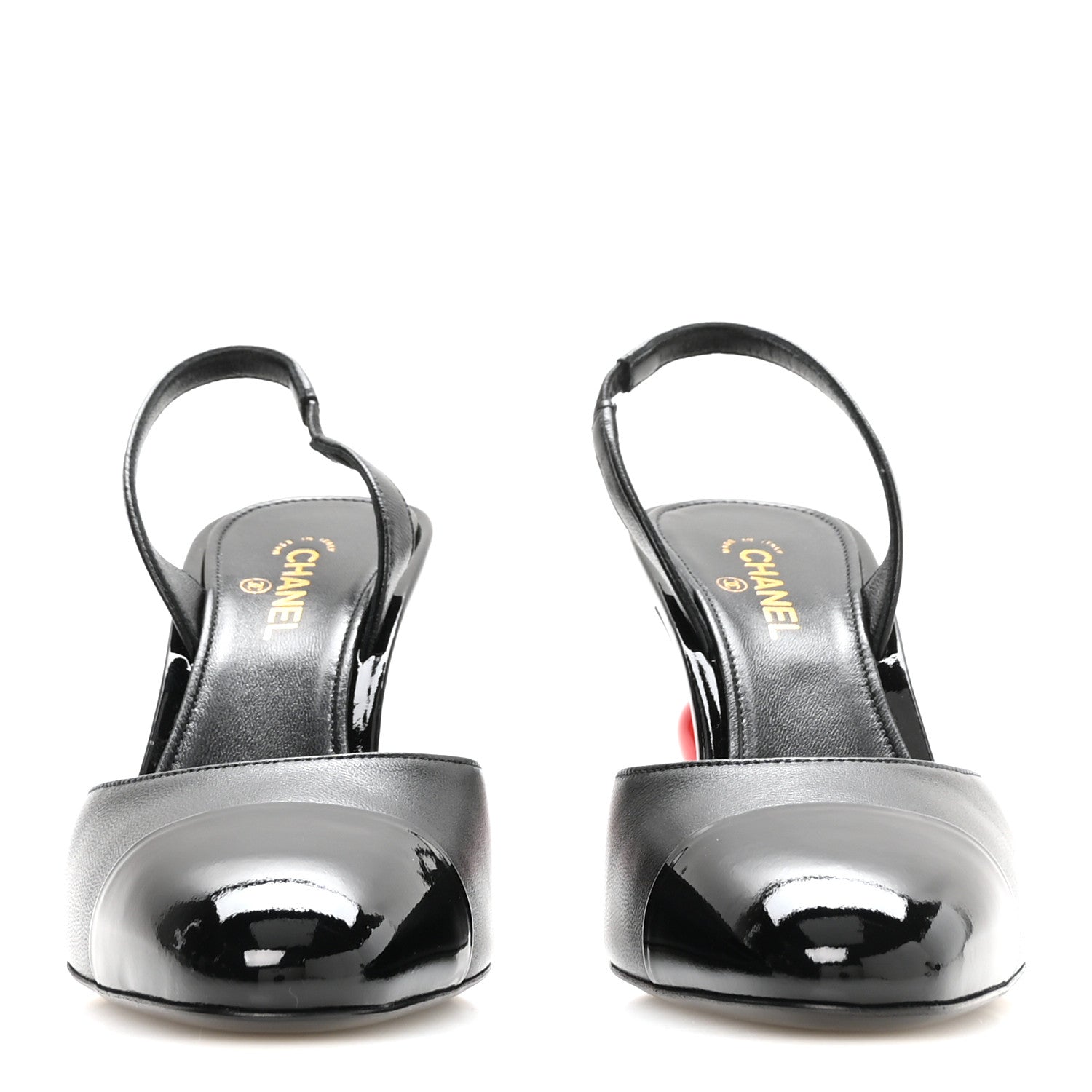 Lambskin Patent Calfskin Cap Toe CC Apple Slingback Pumps 37.5 Black — view 3