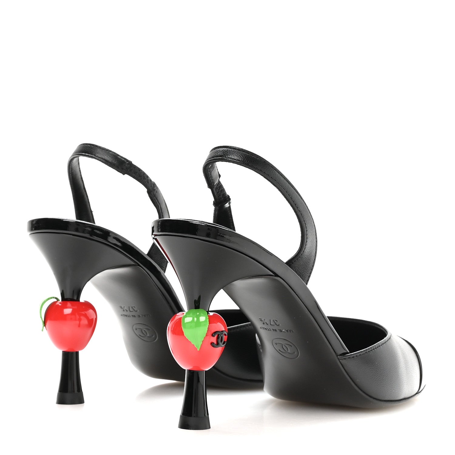 Lambskin Patent Calfskin Cap Toe CC Apple Slingback Pumps 37.5 Black — view 5