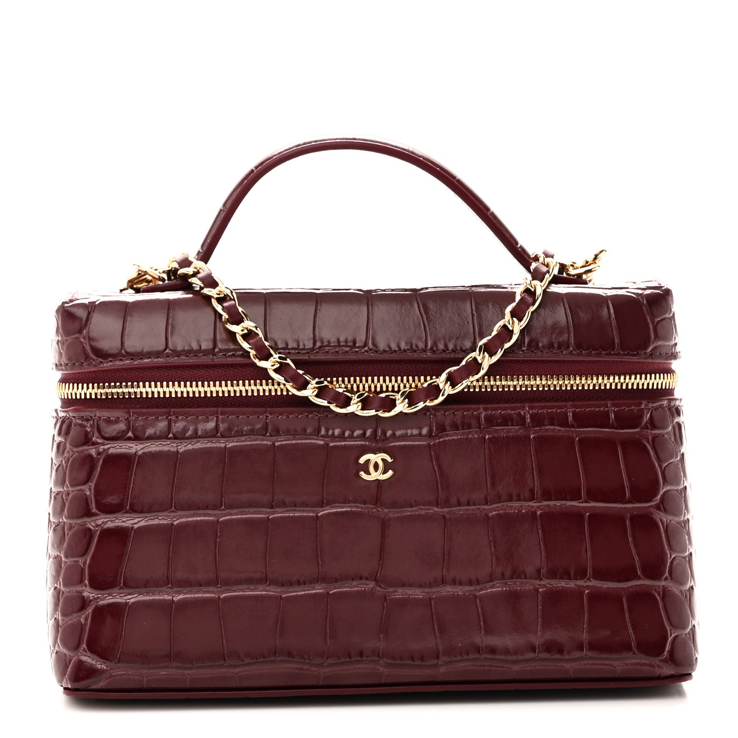 Calfskin Crocodile Embossed Crococo Exoticoco Vanity With Chain Dark Burgundy