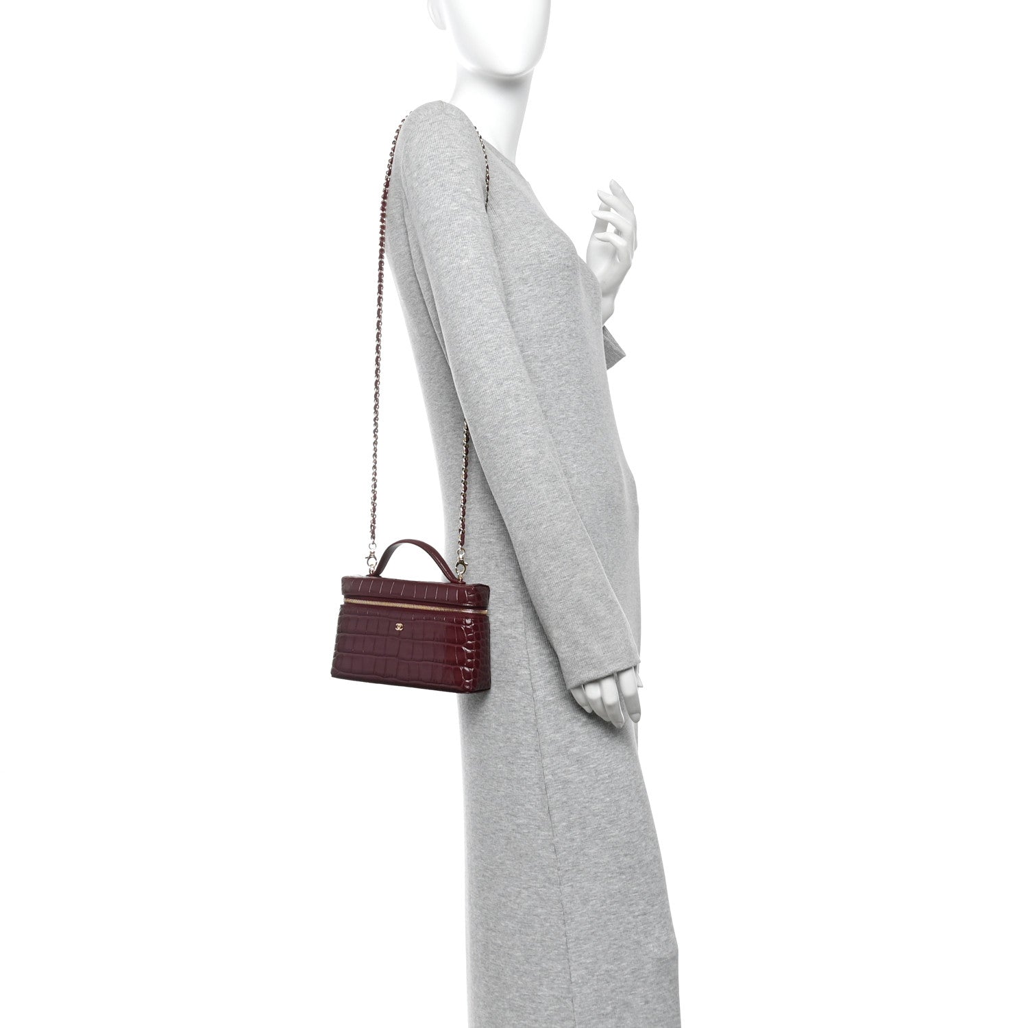 Calfskin Crocodile Embossed Crococo Exoticoco Vanity With Chain Dark Burgundy — view 2