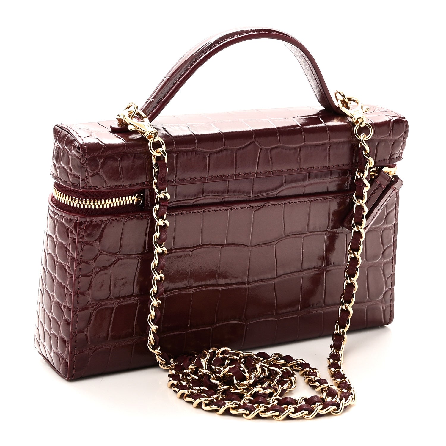 Calfskin Crocodile Embossed Crococo Exoticoco Vanity With Chain Dark Burgundy — view 3