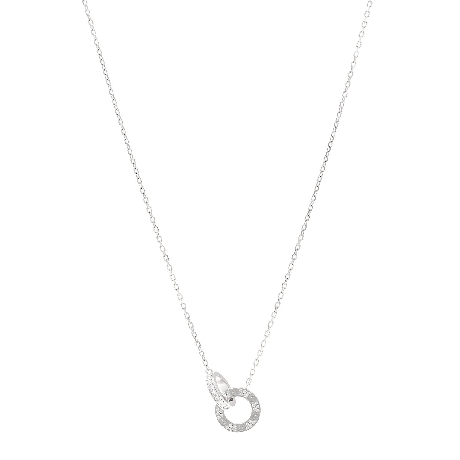 18K White Gold Diamond Interlocking LOVE Paved Necklace