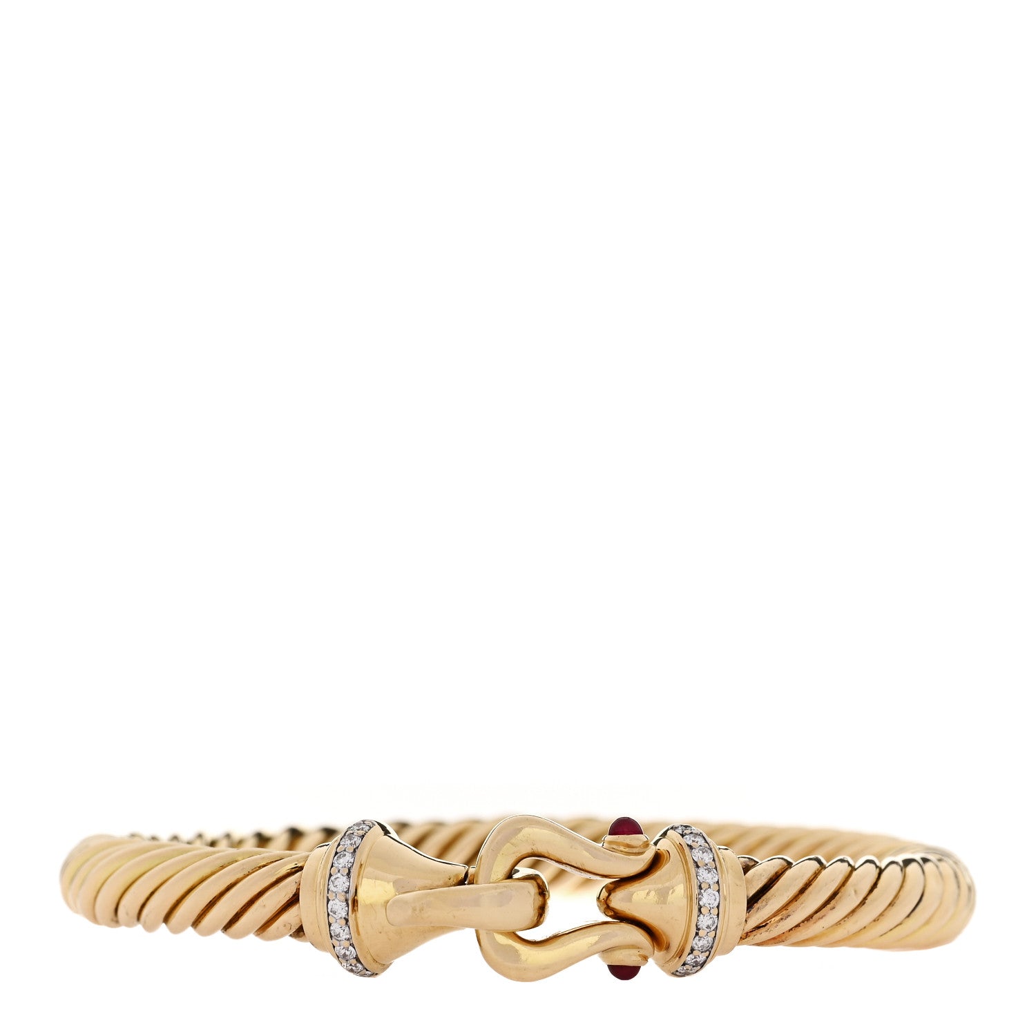 18K Yellow Gold Diamond Ruby 7mm Buckle Cablespira Bracelet