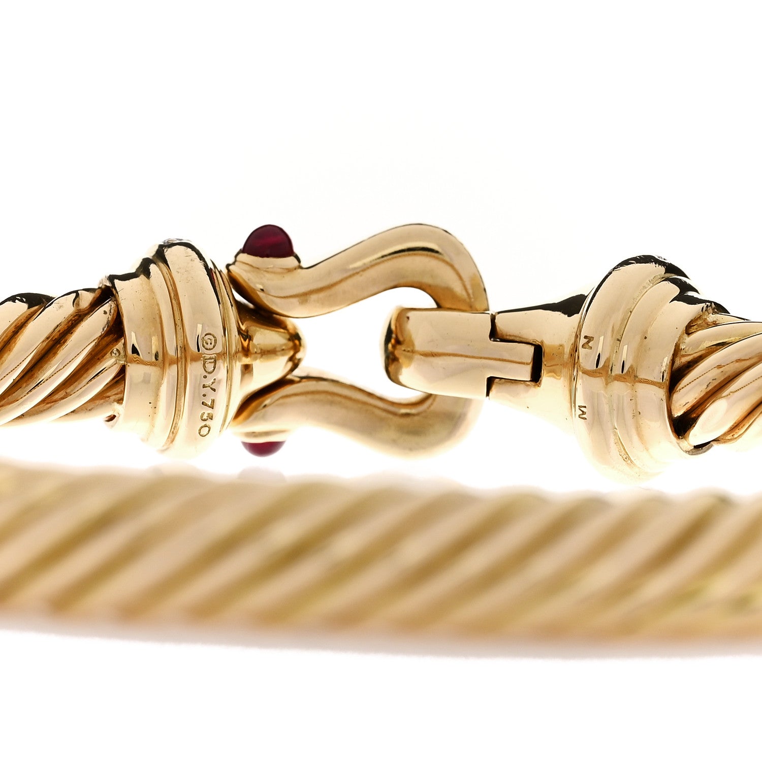 18K Yellow Gold Diamond Ruby 7mm Buckle Cablespira Bracelet — view 3