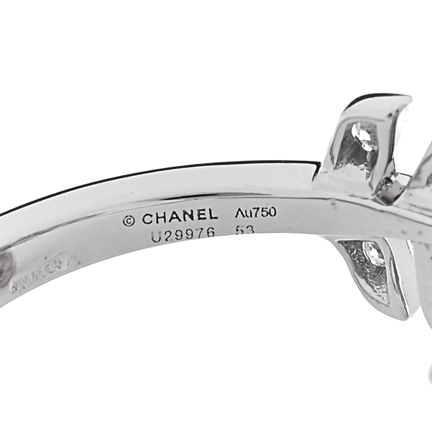 18K White Gold Diamond Plume De Chanel Ring 53 6.5 — view 5
