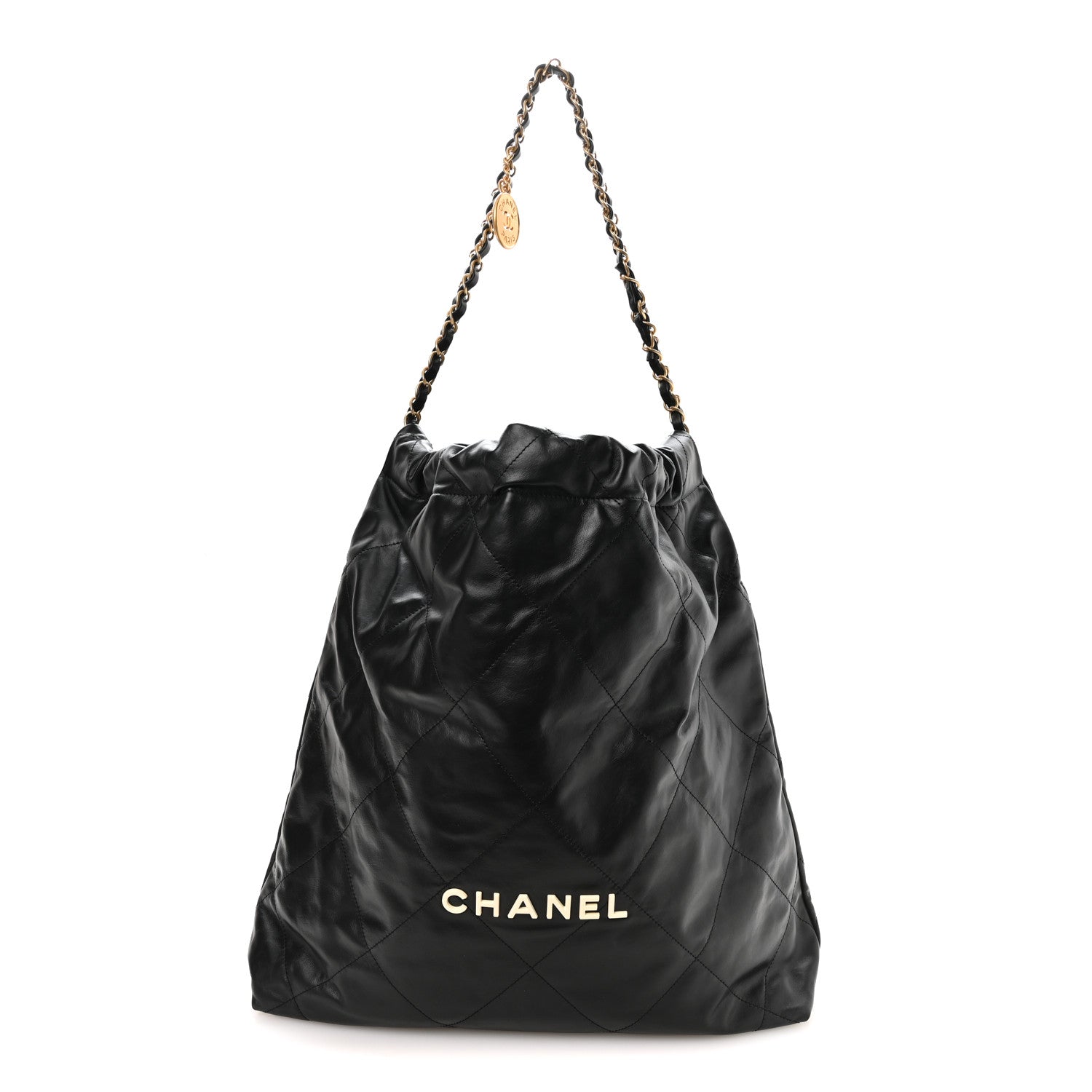 Calfskin Quilted Large Chanel 22 Black White
