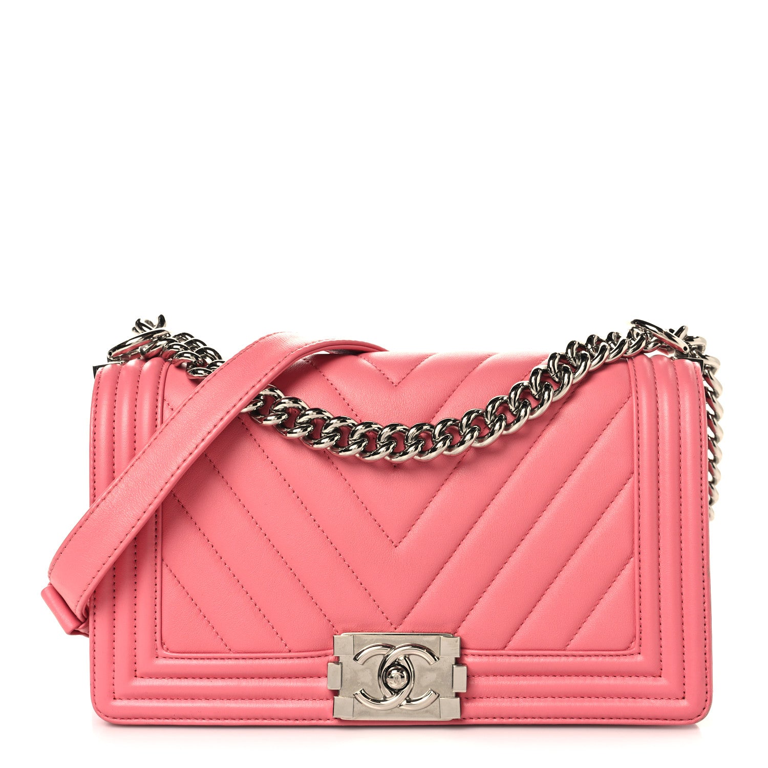 Lambskin Chevron Quilted Medium Boy Flap Pink