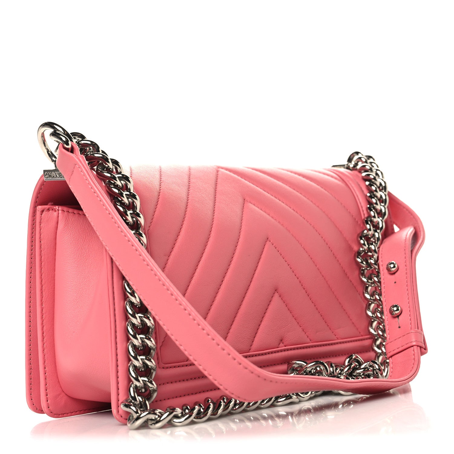 Lambskin Chevron Quilted Medium Boy Flap Pink — view 4