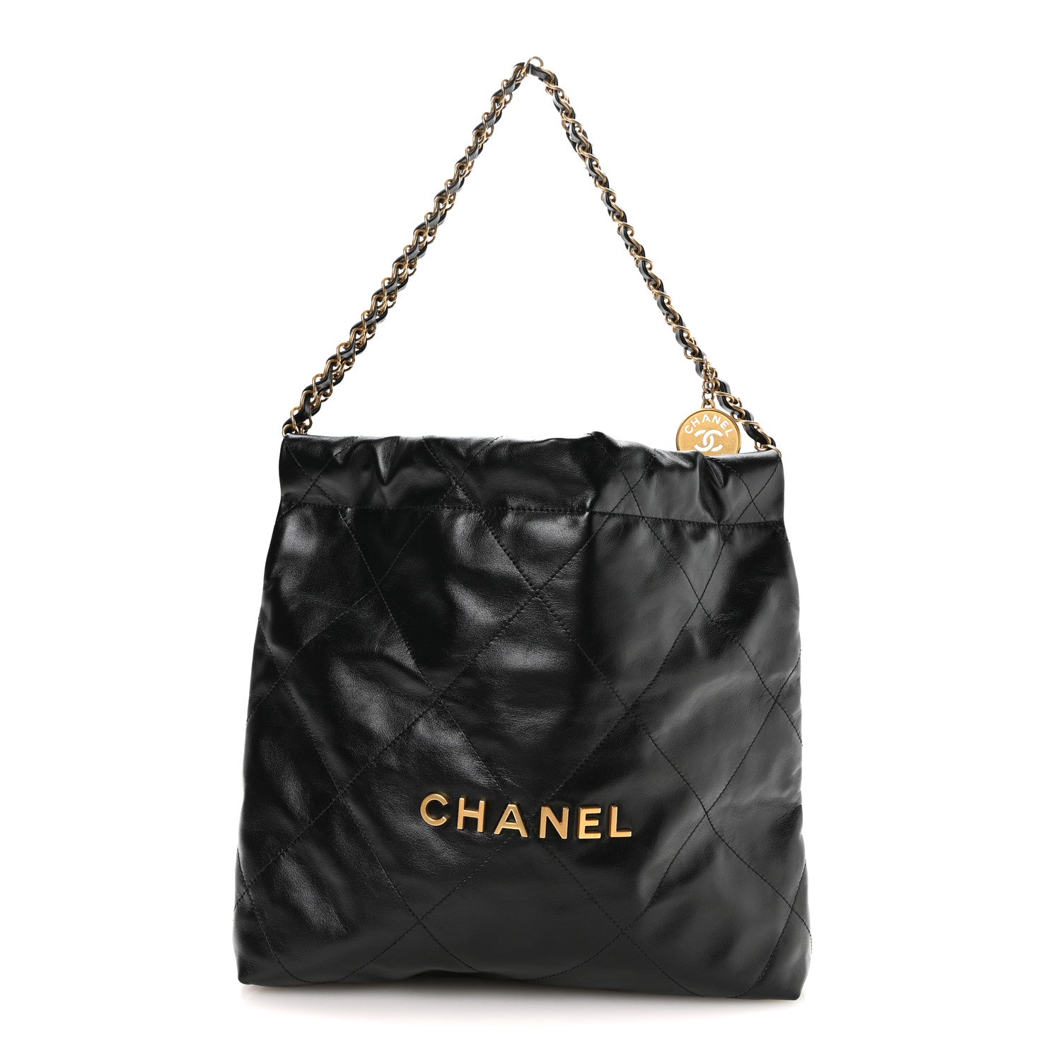 Shiny Calfskin Quilted Small Chanel 22 Black
