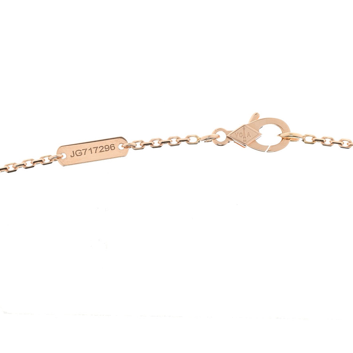 18K Rose Gold Diamond Pink Mother of Pearl Vintage Alhambra Pendant Necklace — view 4