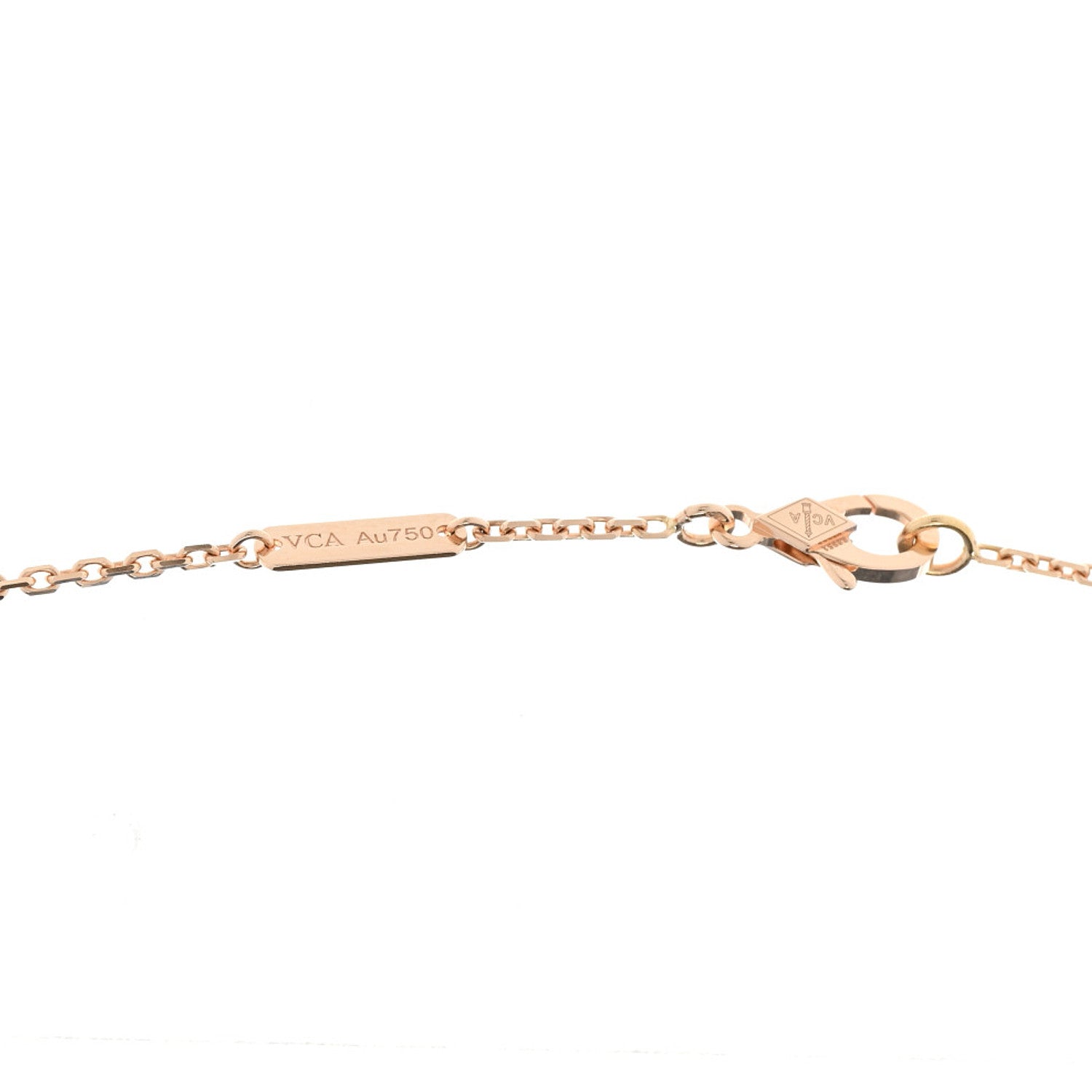 18K Rose Gold Diamond Pink Mother of Pearl Vintage Alhambra Pendant Necklace — view 5