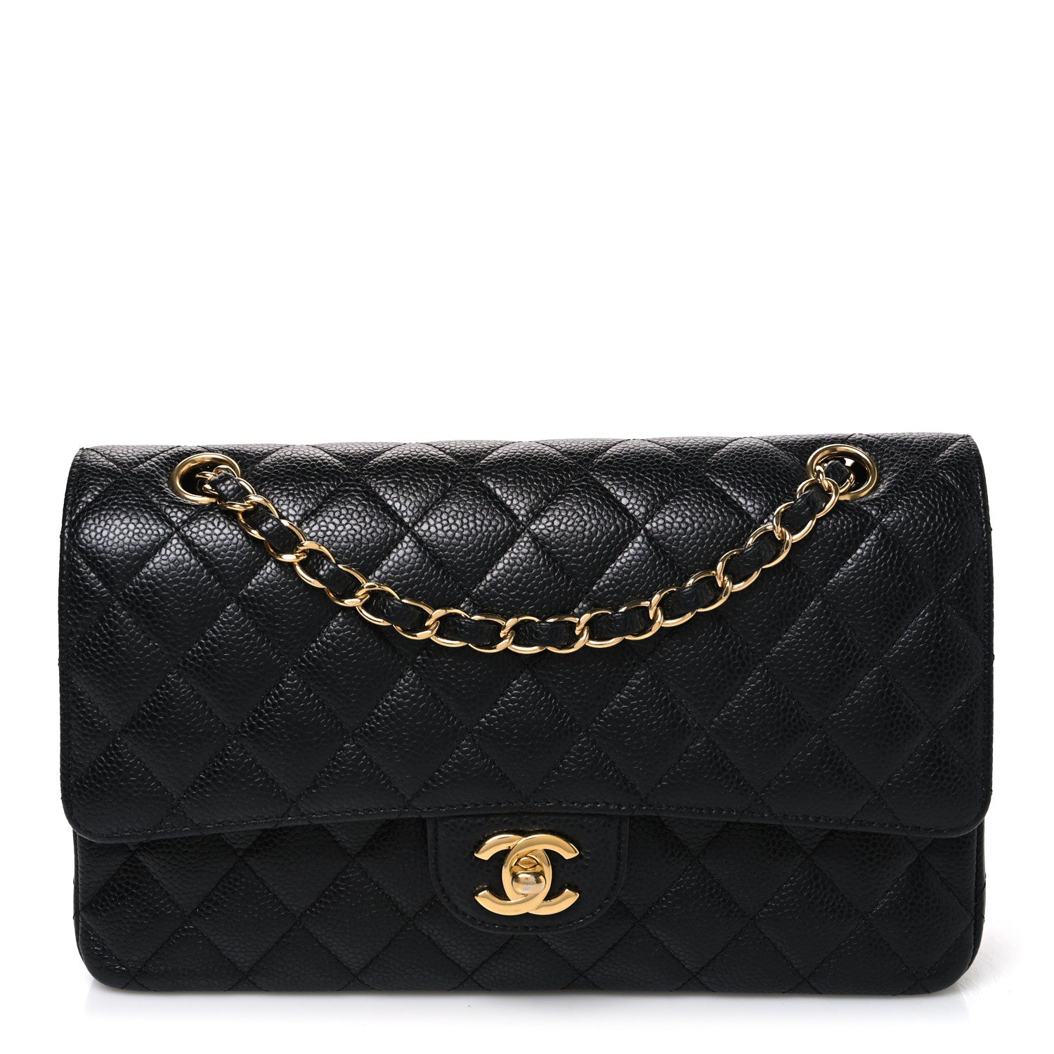 Caviar Quilted Medium Double Flap Black