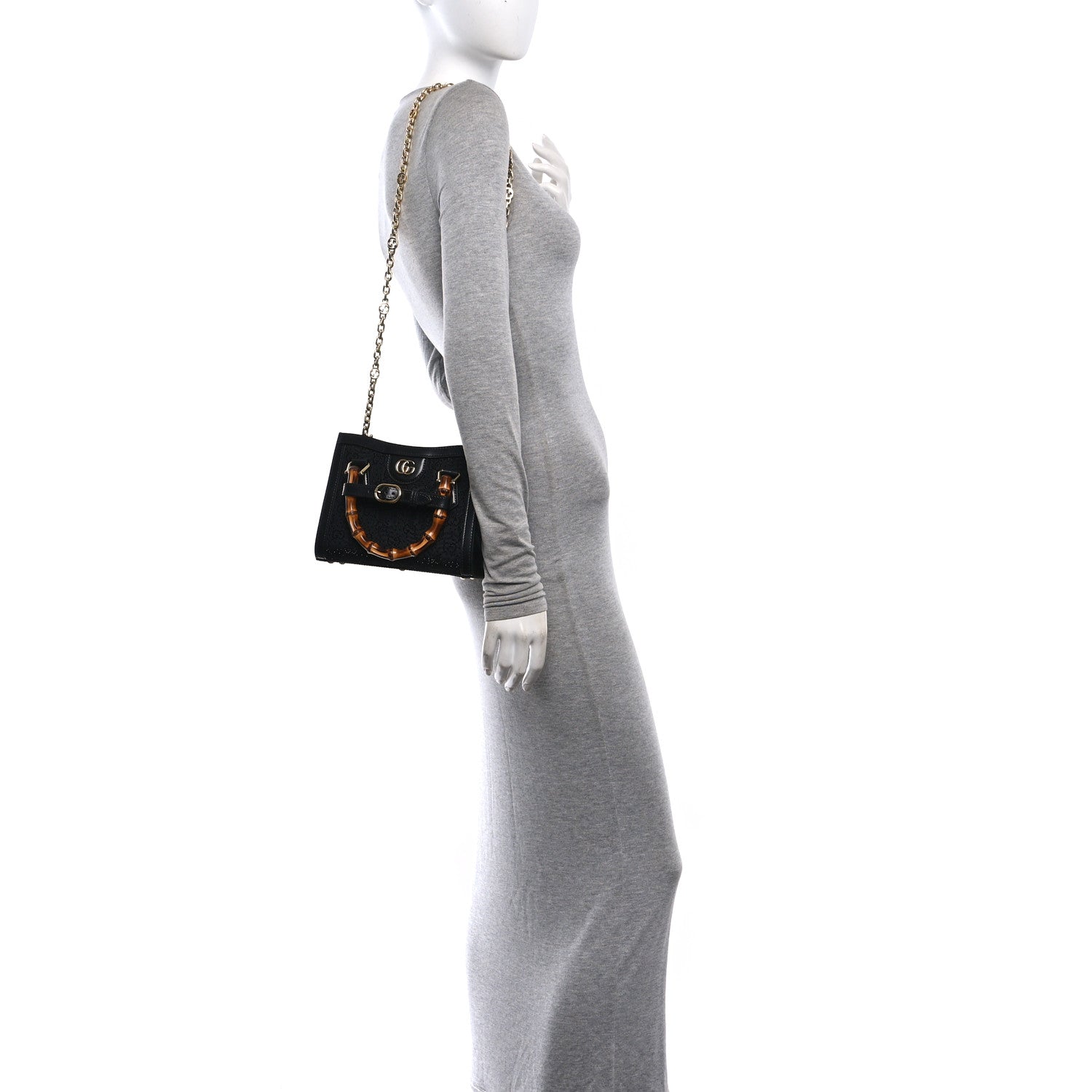 New Canvas Charisma Calfskin Crystal GG Monogram Mini Diana Tote Black — view 2