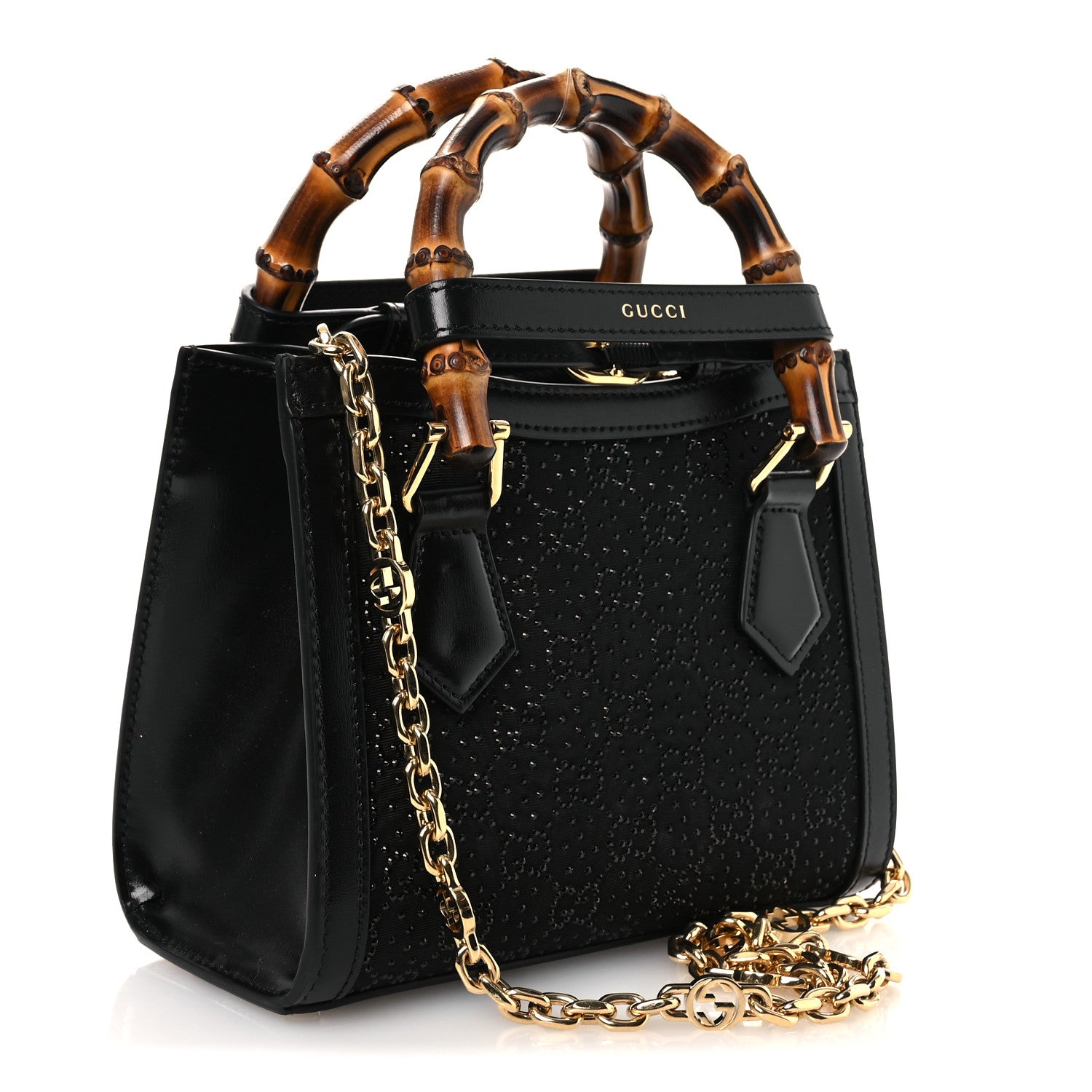 New Canvas Charisma Calfskin Crystal GG Monogram Mini Diana Tote Black — view 3