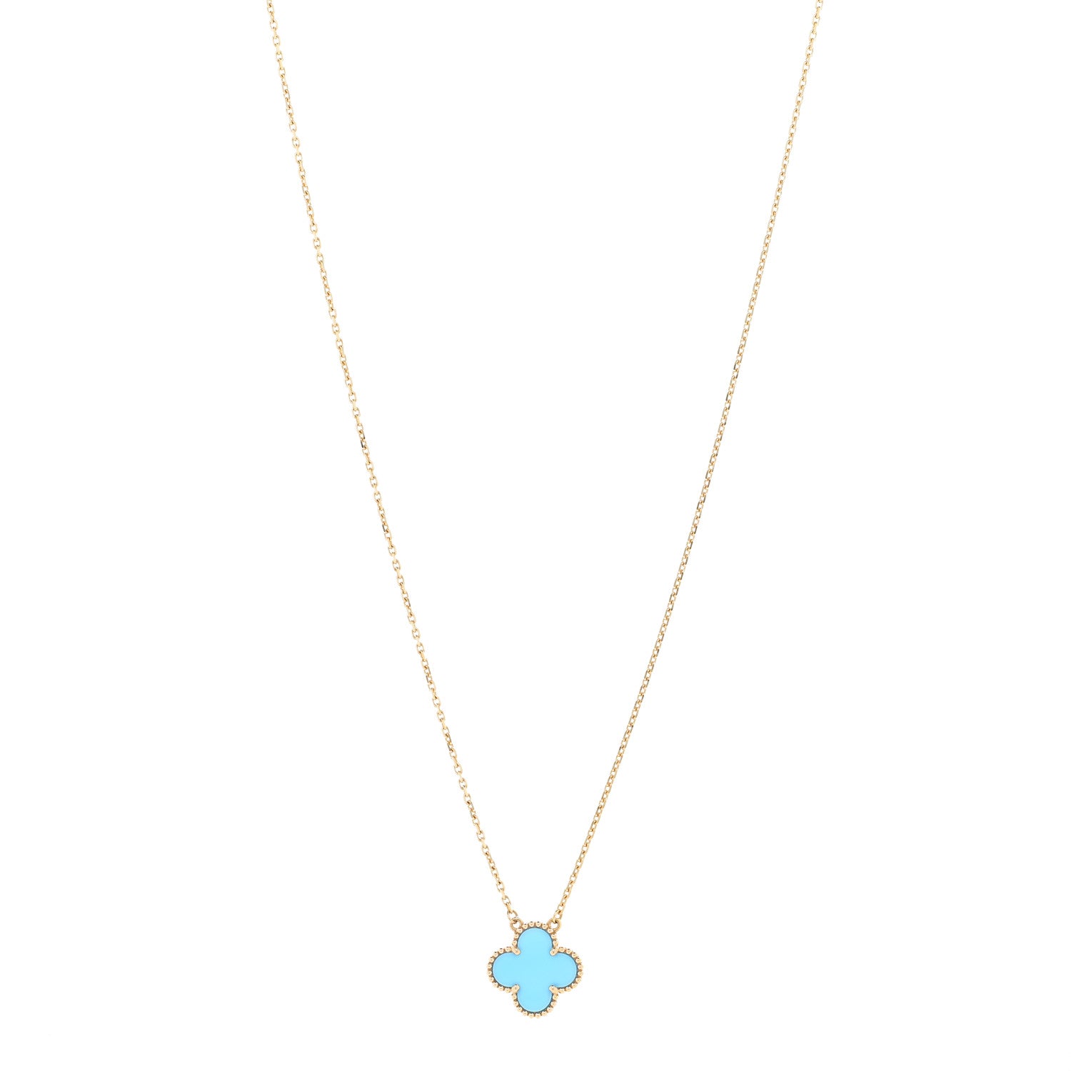 18K Yellow Gold Blue Agate Vintage Alhambra Pendant Necklace