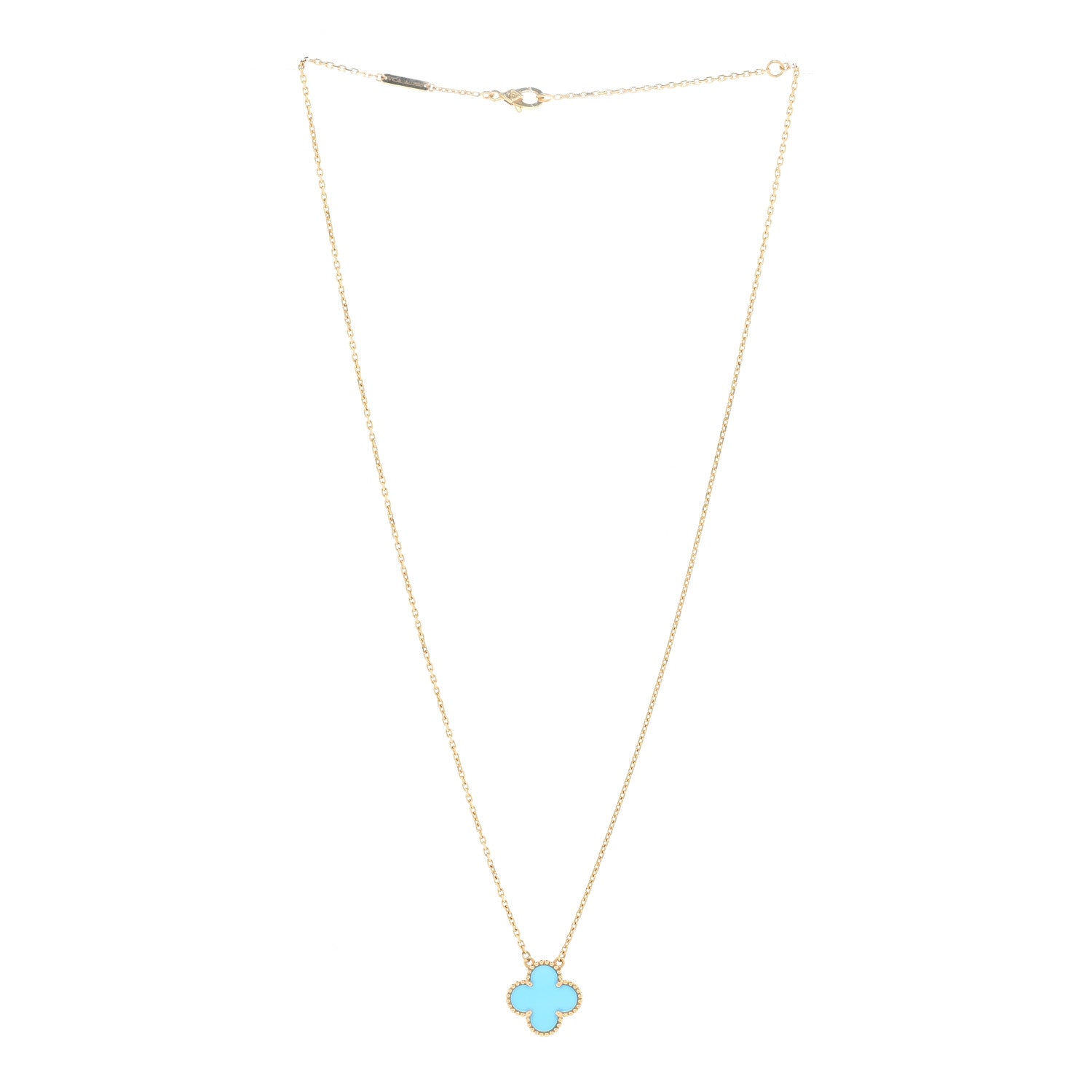 18K Yellow Gold Blue Agate Vintage Alhambra Pendant Necklace — view 3