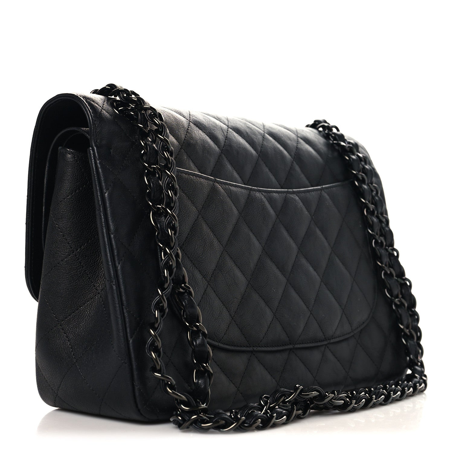 Crumpled Calfskin Quilted Jumbo Double Flap So Black — view 3