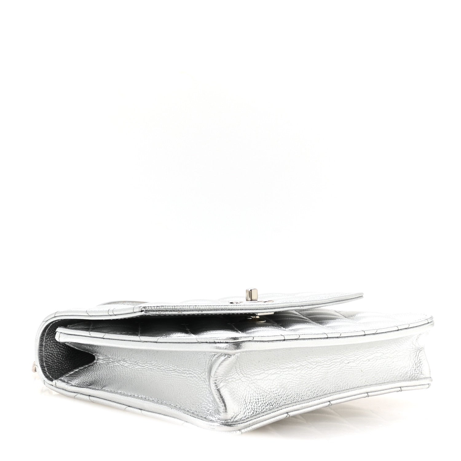 Metallic Caviar Quilted Top Handle Wallet on Chain WOC Silver — view 4