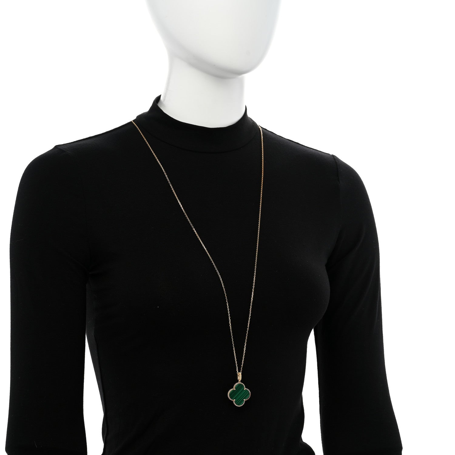 18K Yellow Gold Malachite Magic Alhambra Pendant Necklace — view 2