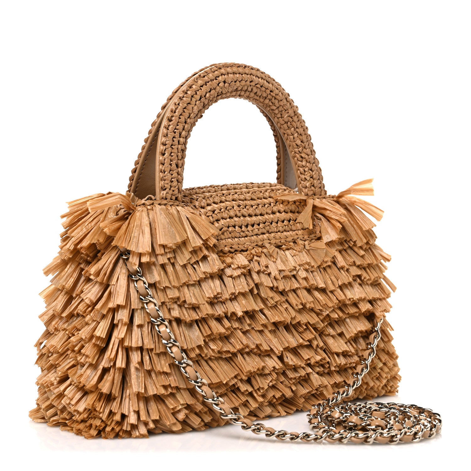 Raffia Fringe Nano Kelly Shopper Dark Beige — view 3