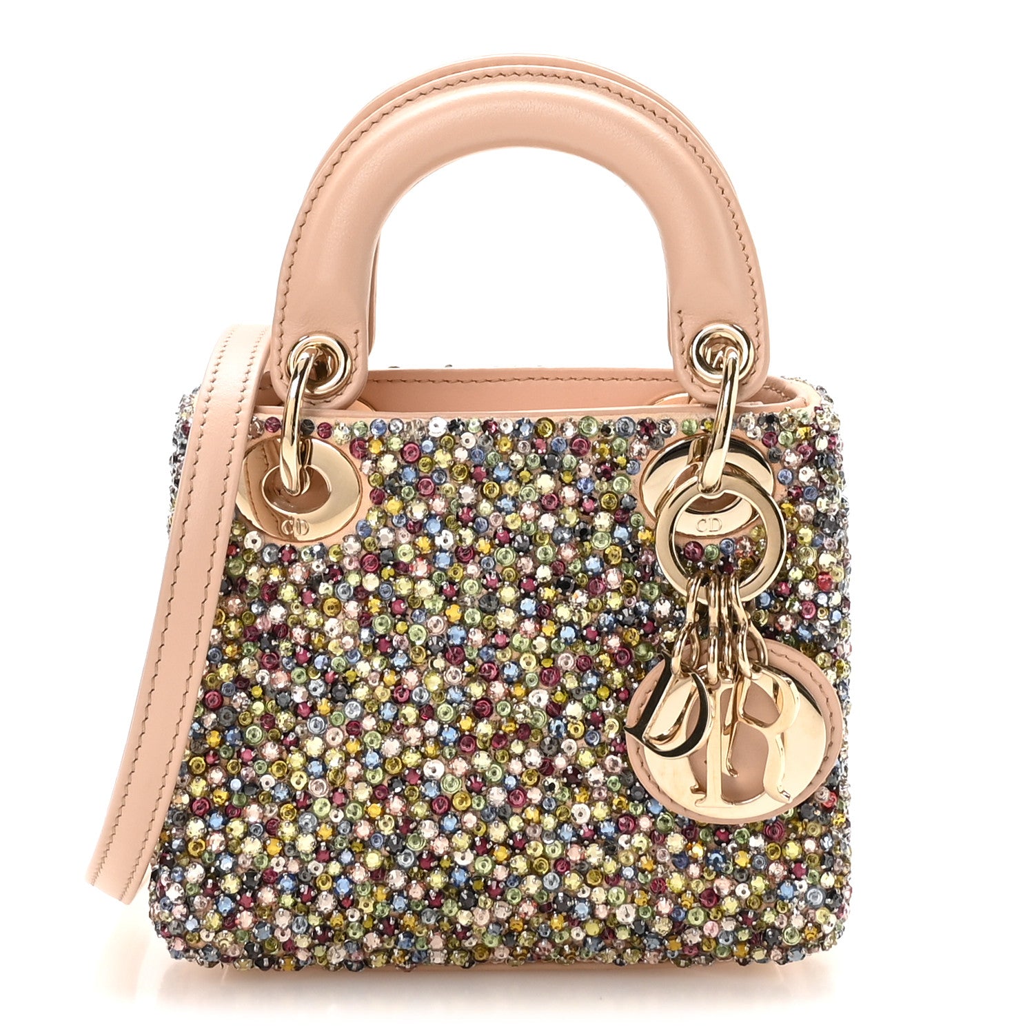 Satin Crystal Beaded Embroidered Micro Lady Dior Multicolor