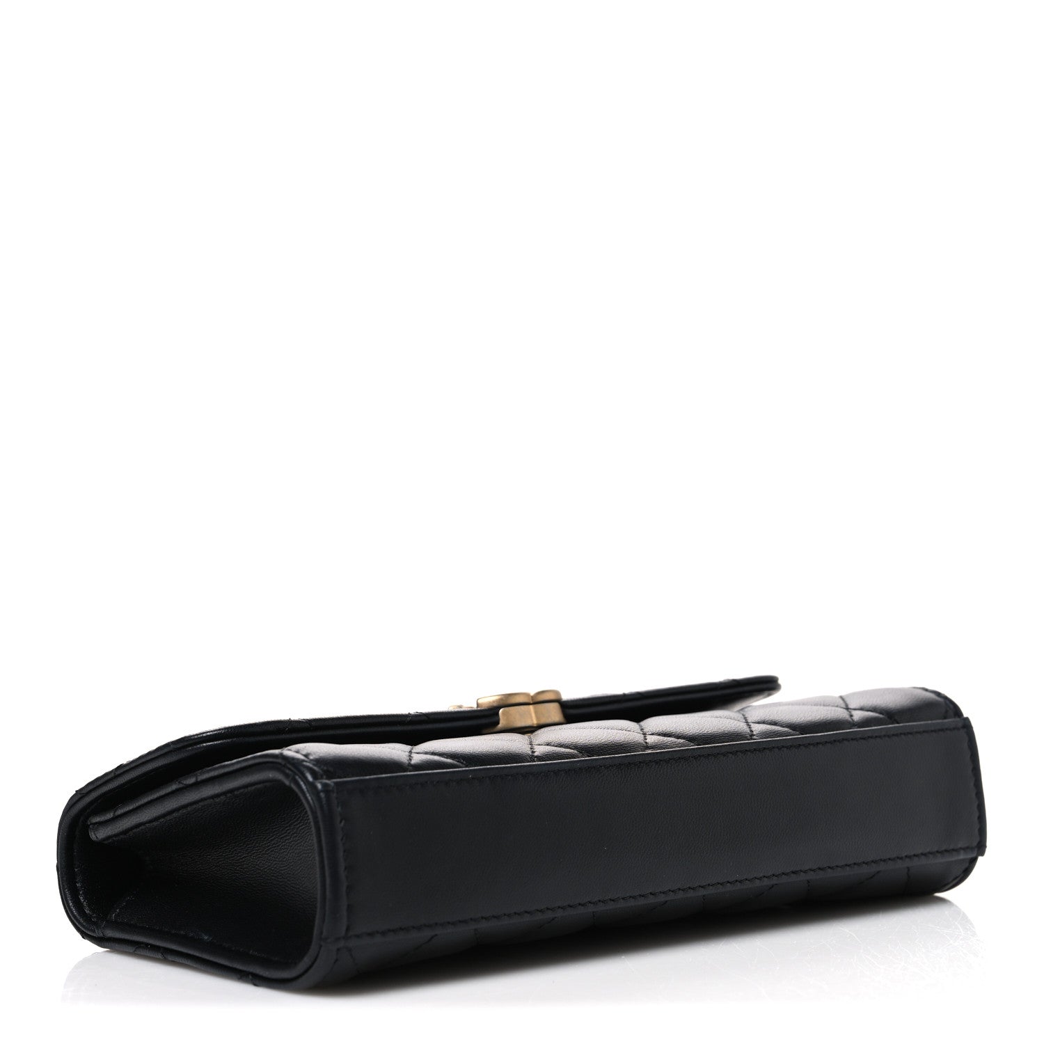Lambskin Enamel Quilted Top Handle Flap Phone Holder With Chain Black — view 4
