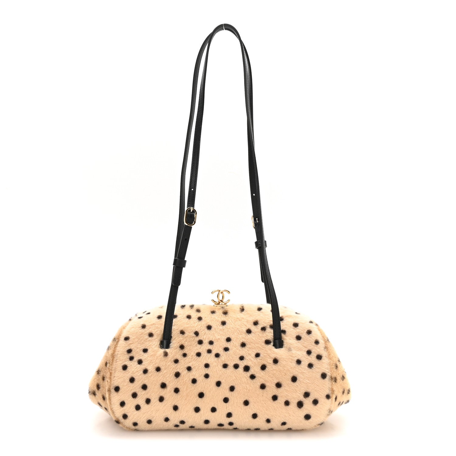 Pony Hair Cheetah Print Pretty CC Clutch With Strap Light Beige Black
