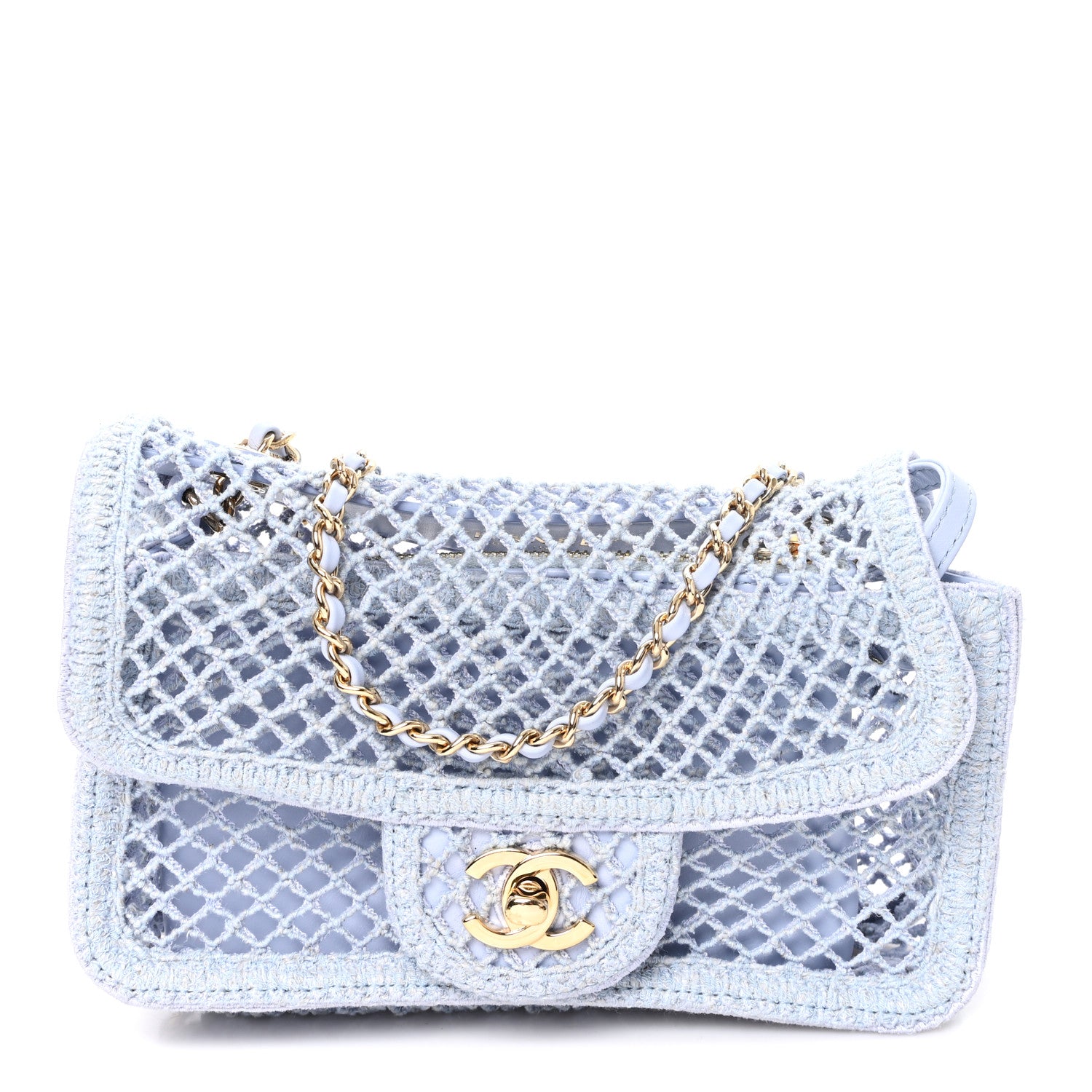 Mesh Macrame Small Flap Bag Light Blue