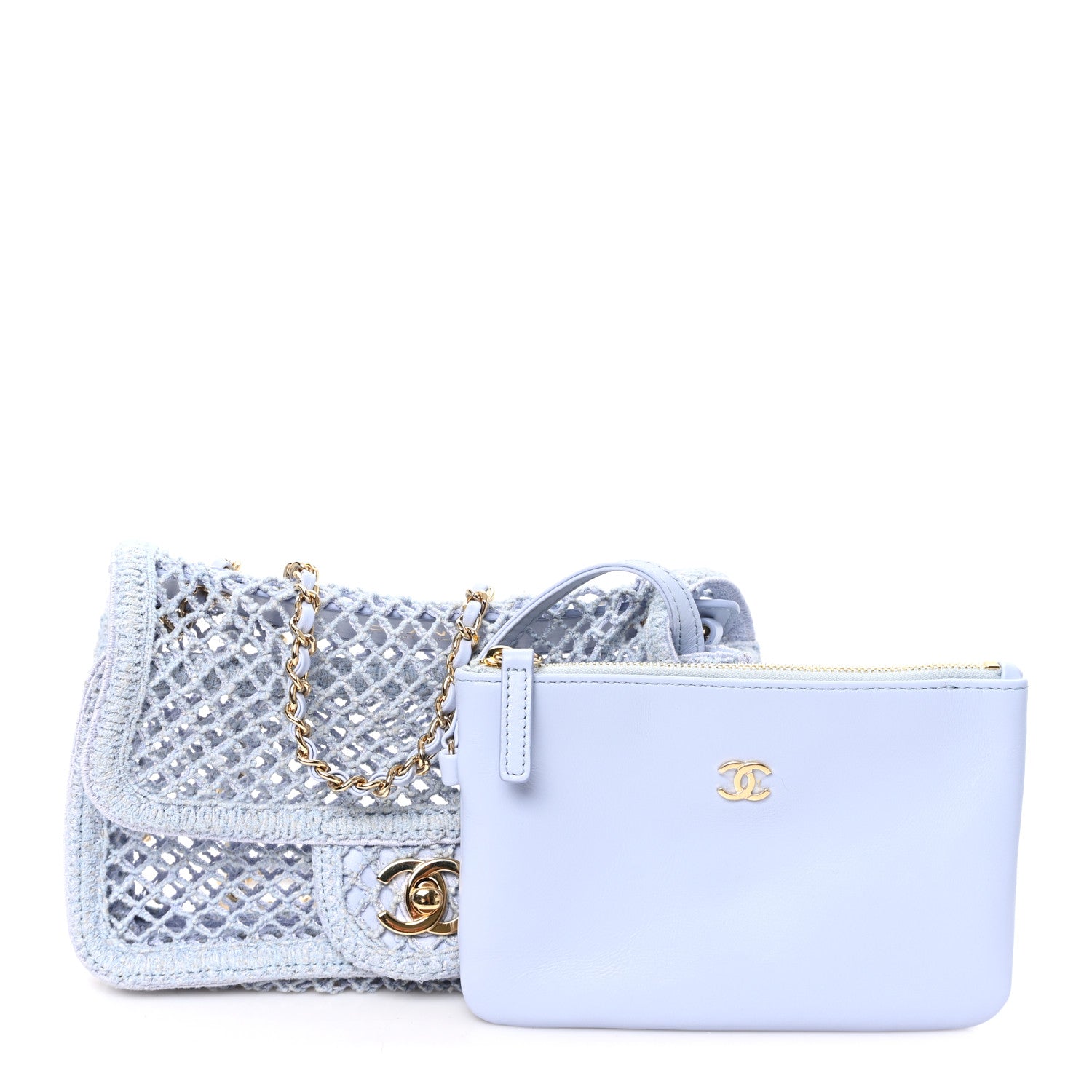 Mesh Macrame Small Flap Bag Light Blue — view 3