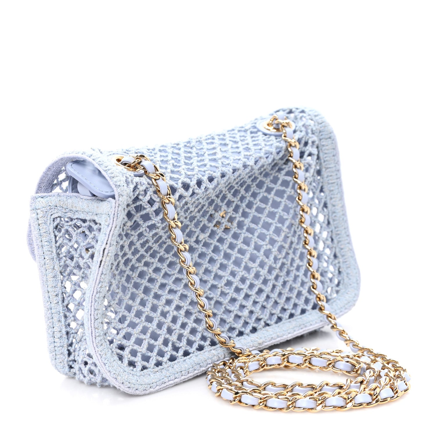 Mesh Macrame Small Flap Bag Light Blue — view 4