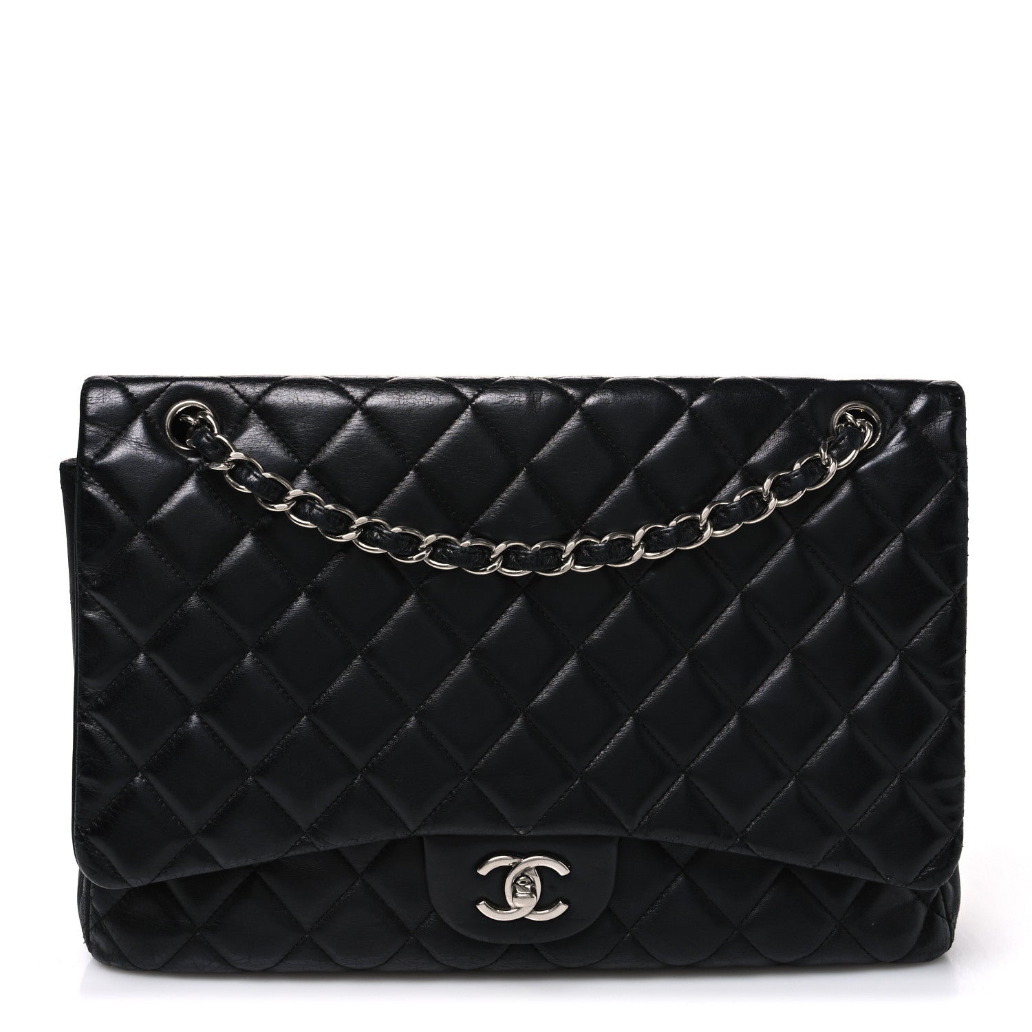 Lambskin Quilted Maxi Double Flap Black