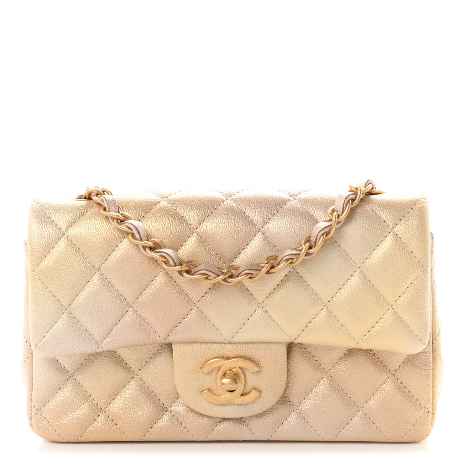 Metallic Goatskin Quilted Mini Rectangular Flap Gold — view 1