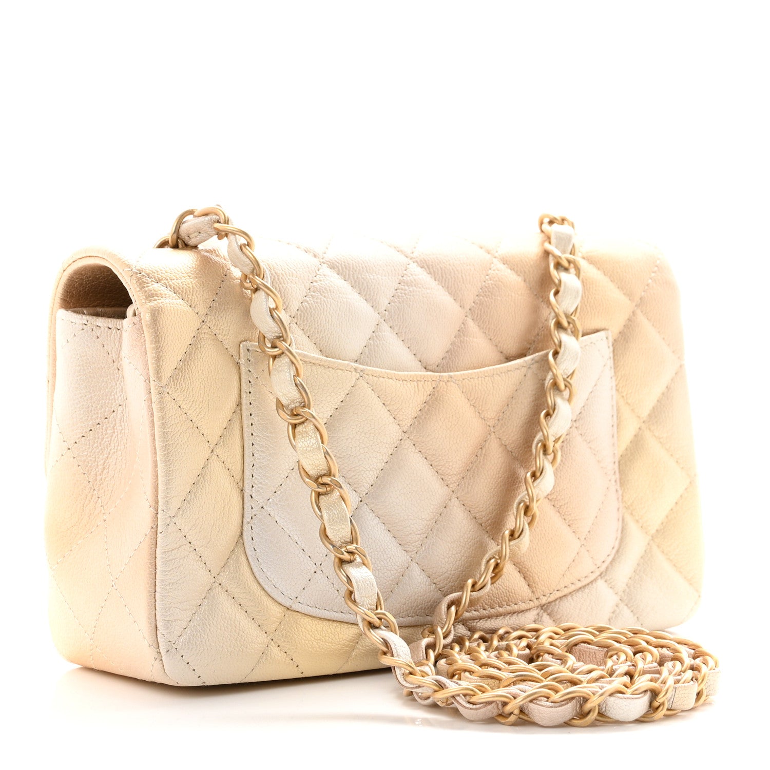 Metallic Goatskin Quilted Mini Rectangular Flap Gold — view 2
