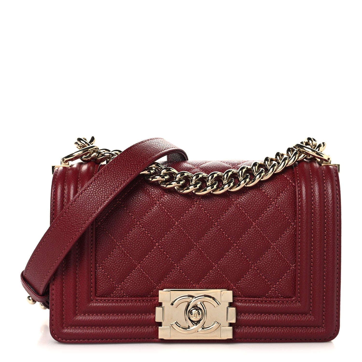 Caviar Quilted Small Boy Flap Burgundy