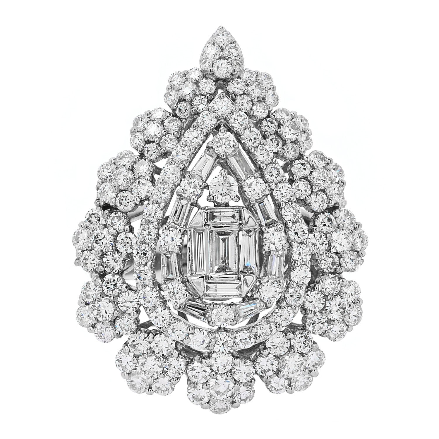 18K White Gold Diamond 4.70ctw Multi Shape Cocktail Ring  56 7.5