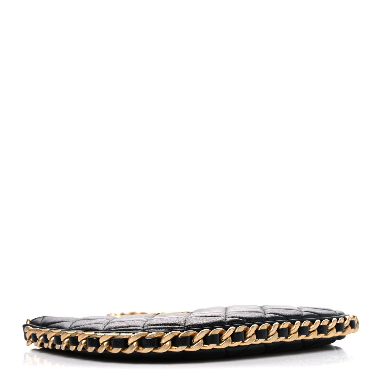 Shiny Crumpled Lambskin Quilted Trendy Chain Around Hobo Black — view 4