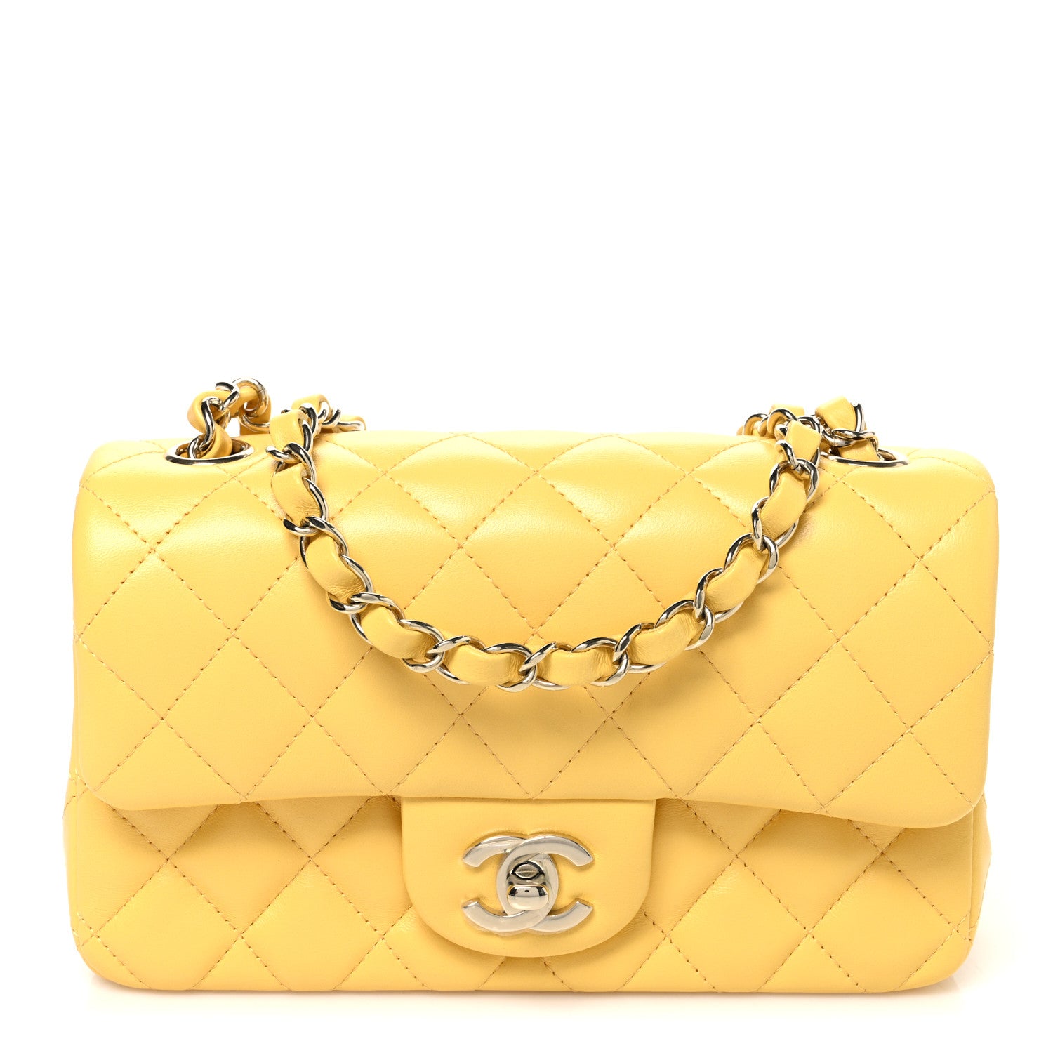 Lambskin Quilted Mini Rectangular Flap Yellow