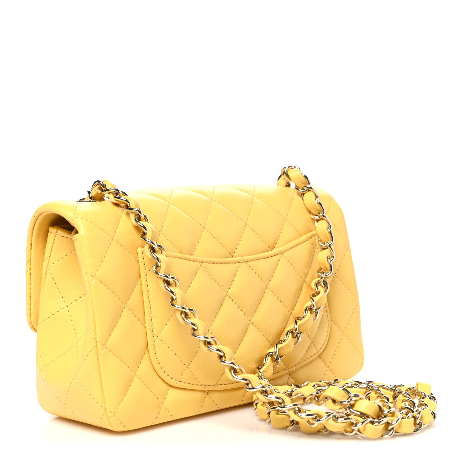 Lambskin Quilted Mini Rectangular Flap Yellow — view 3