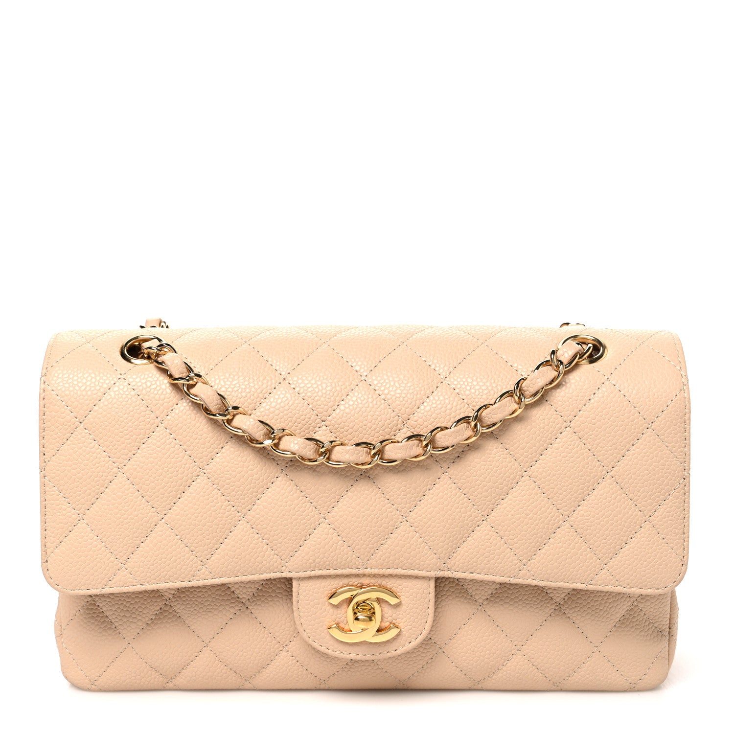 Caviar Quilted Medium Double Flap Beige Beige Clair