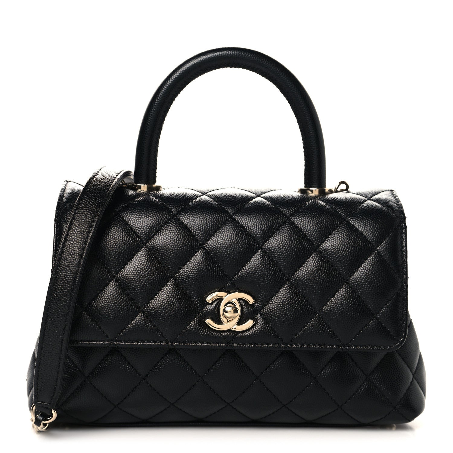Caviar Quilted Mini Coco Handle Flap Black