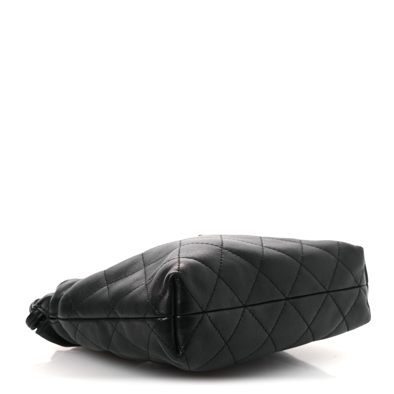 Lambskin Quilted Drawstring Clutch With Strap Black — view 4