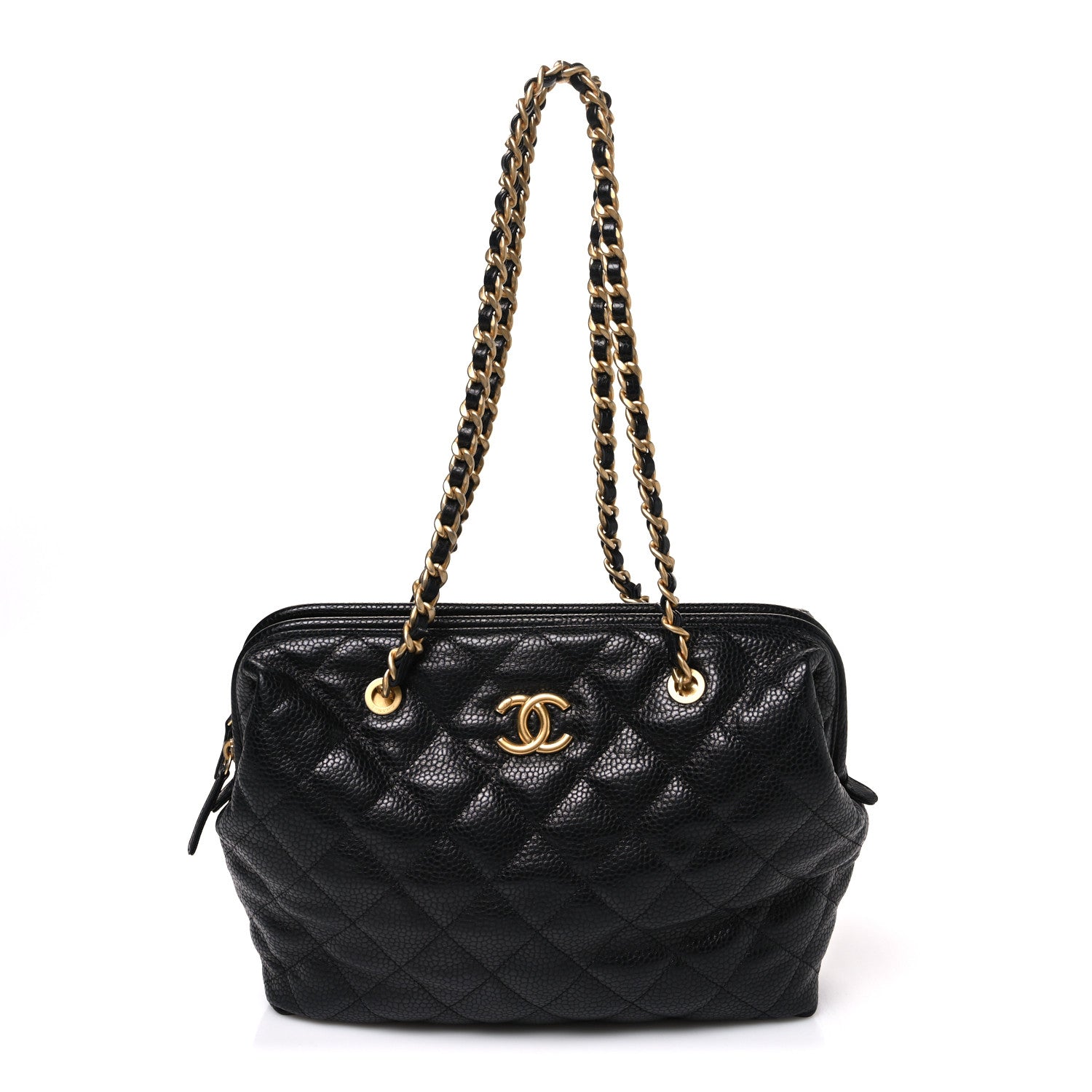 Shiny Caviar Quilted Large Bowling Bag Black Black