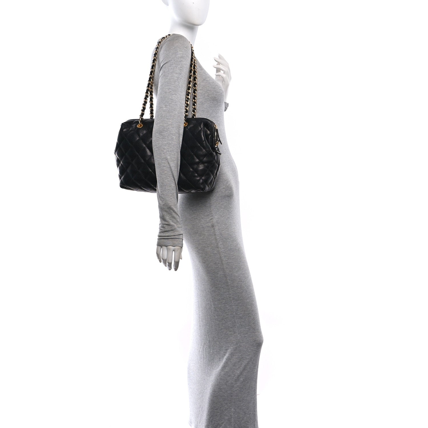 Shiny Caviar Quilted Large Bowling Bag Black Black — view 2