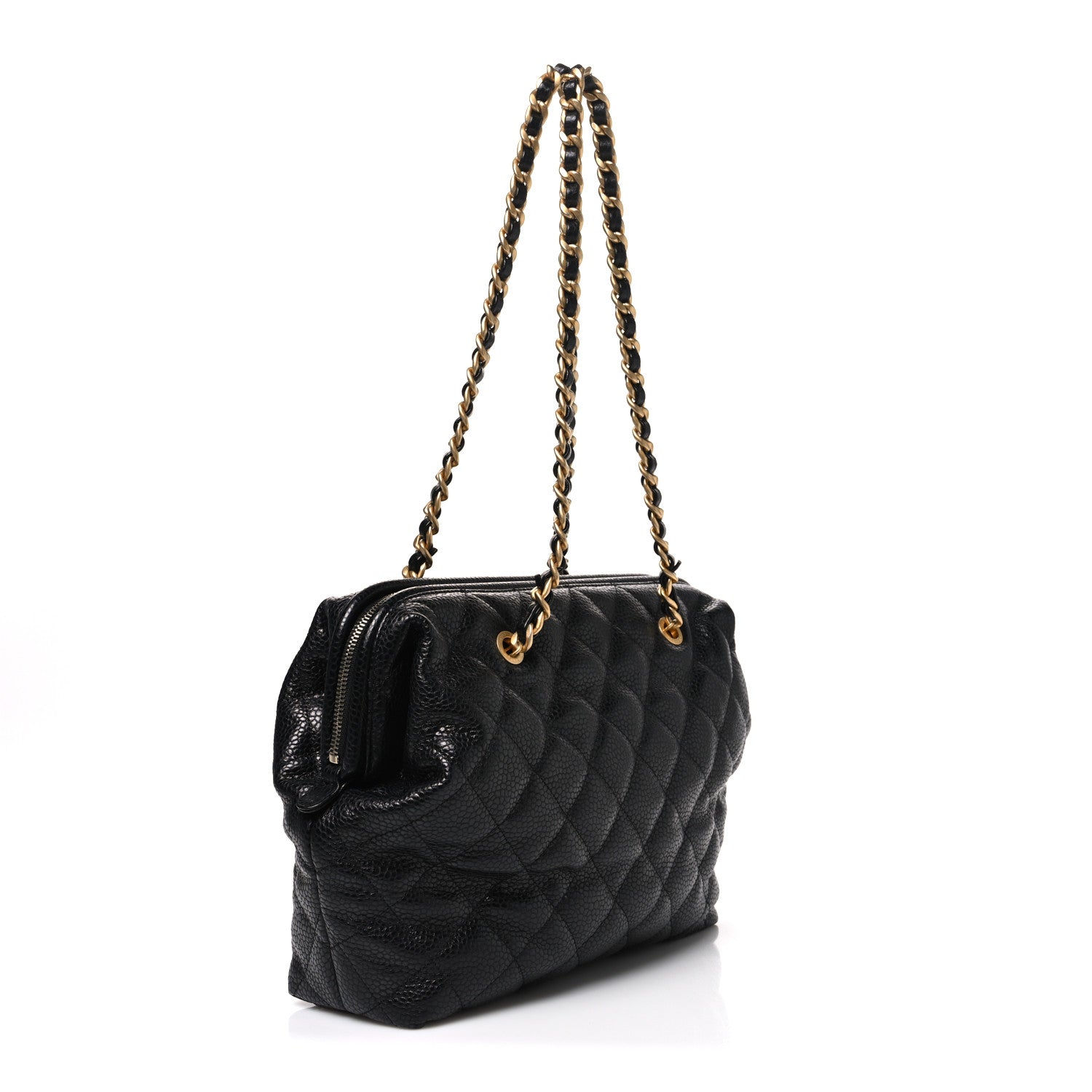 Shiny Caviar Quilted Large Bowling Bag Black Black — view 3