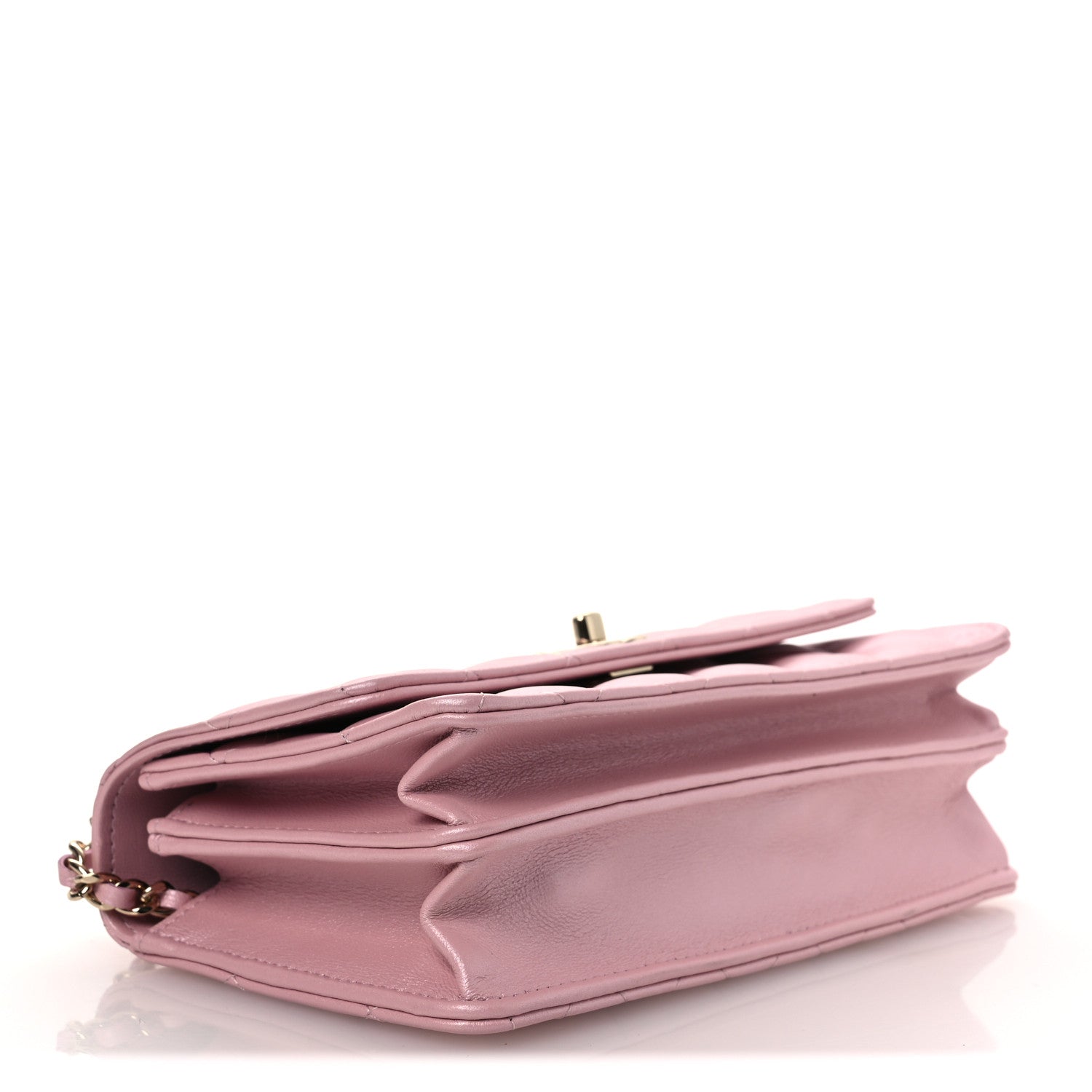 Pearly Lambskin Quilted Charms Wallet On Chain WOC Light Pink — view 4