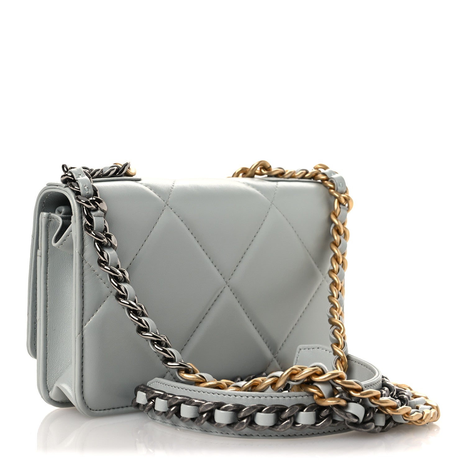 Lambskin Quilted Chanel 19 Wallet On Chain WOC Light Blue — view 3
