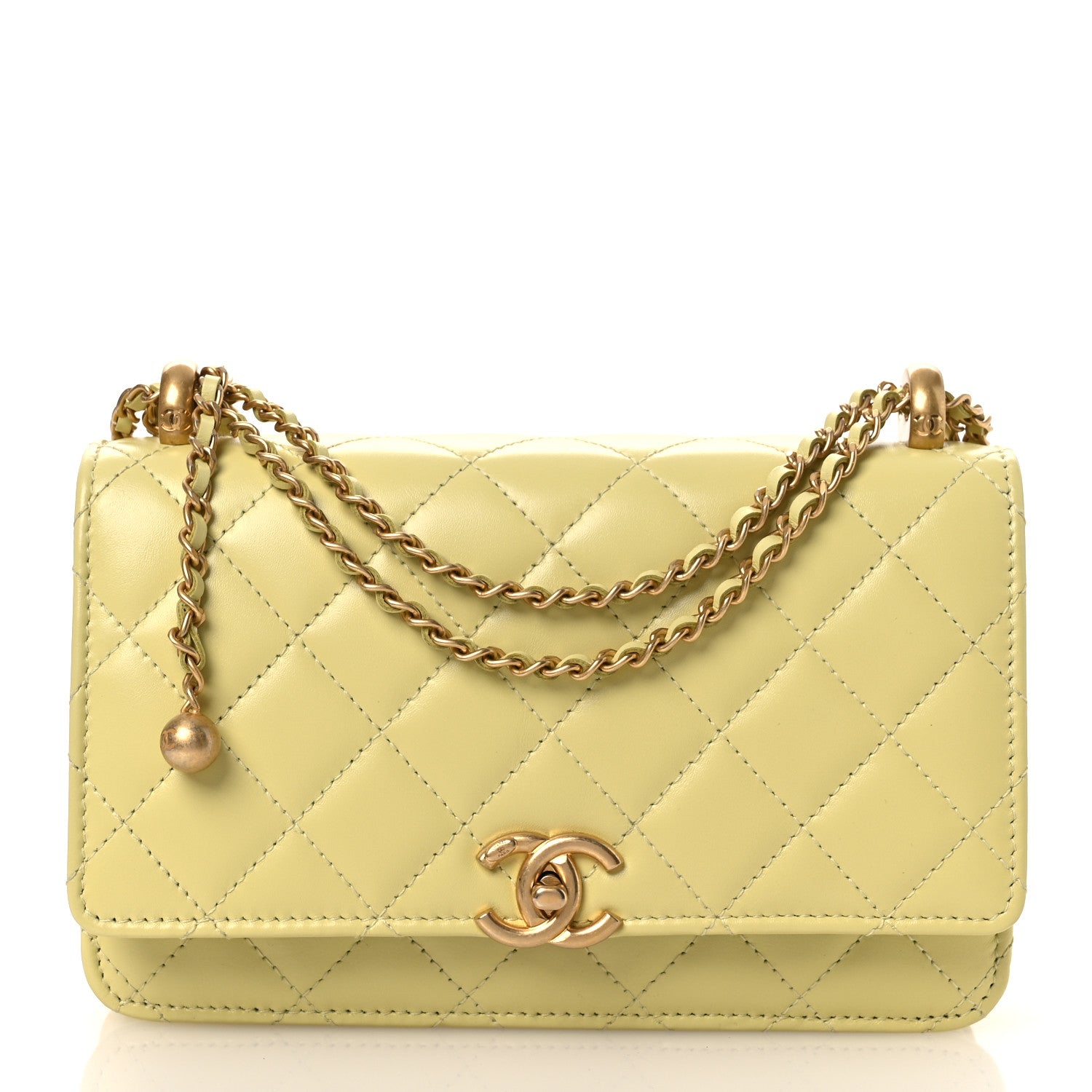 Calfskin Quilted Perfect Fit Wallet On Chain WOC Yellow