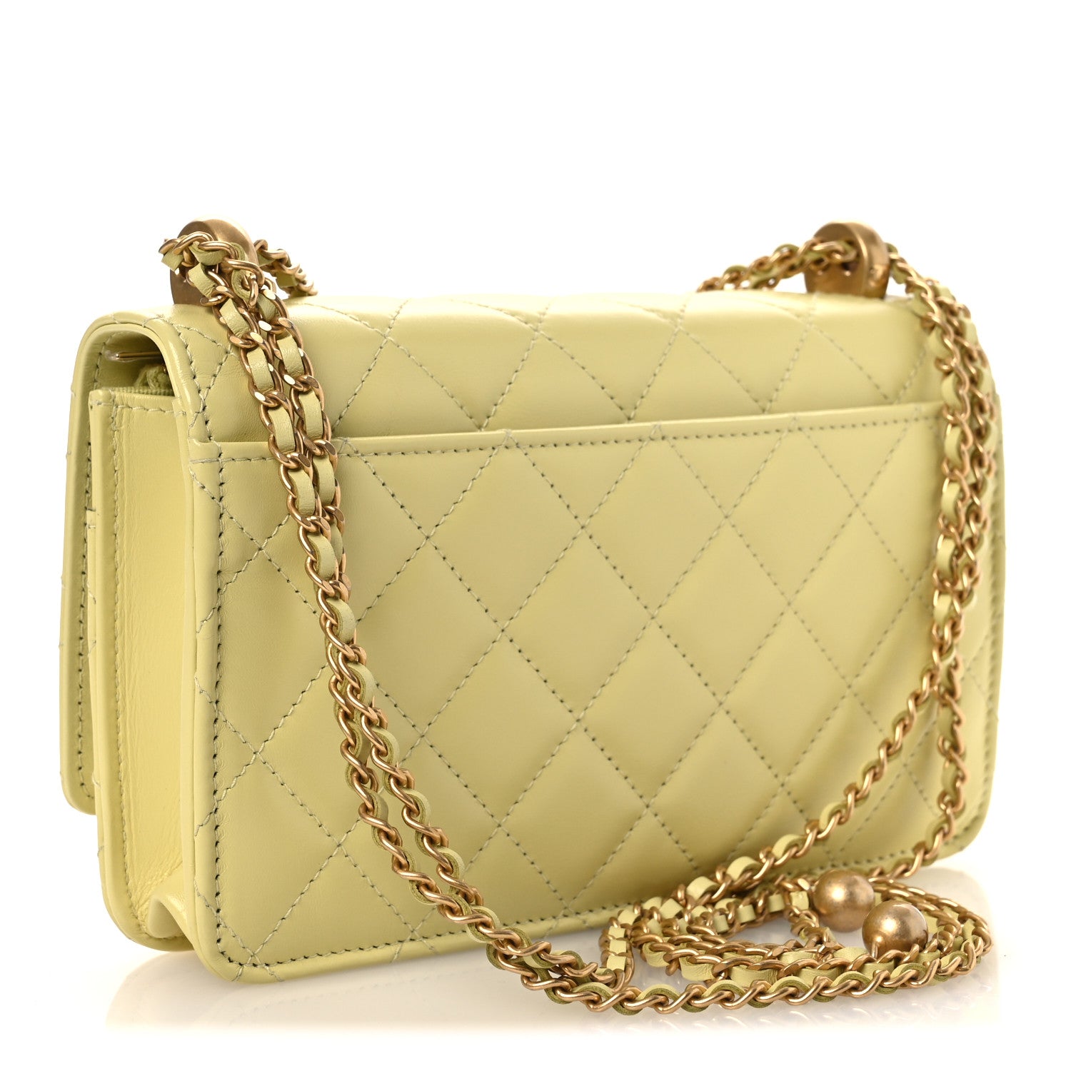 Calfskin Quilted Perfect Fit Wallet On Chain WOC Yellow — view 3