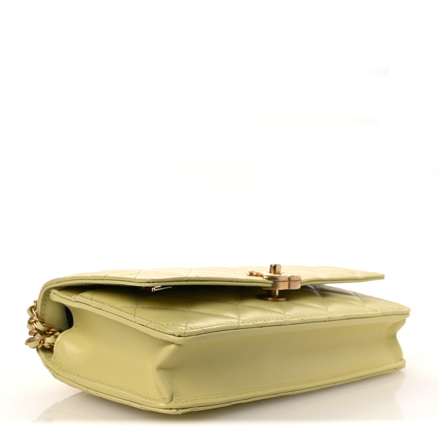 Calfskin Quilted Perfect Fit Wallet On Chain WOC Yellow — view 4