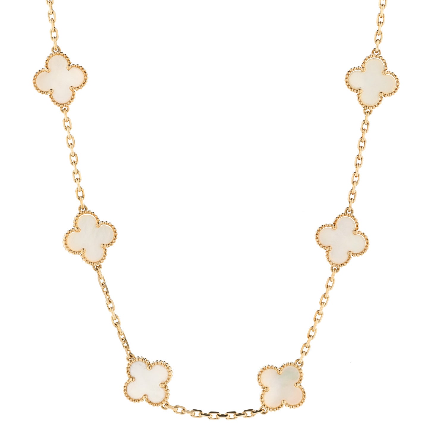 18K Yellow Gold Mother of Pearl 10 Motifs Vintage Alhambra Necklace